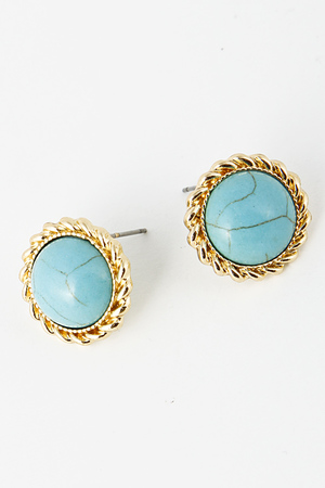 Golden Rim Turquoise Stone Stud Earring 5EAE3